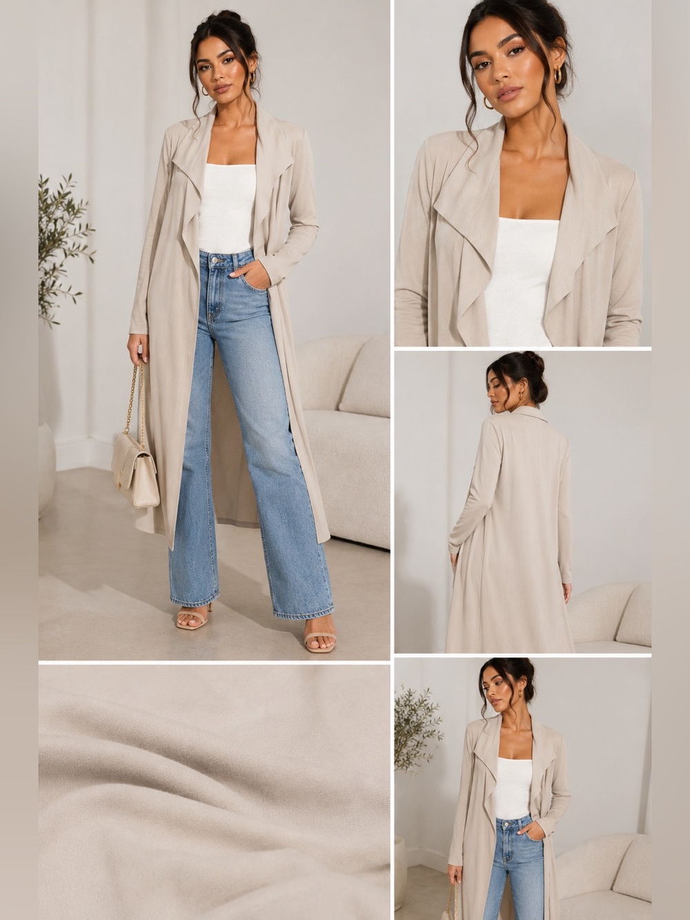 Naked Wardrobe Cream Beige Long Sleeve Cowl Neck Midi Dress Size L Preowned